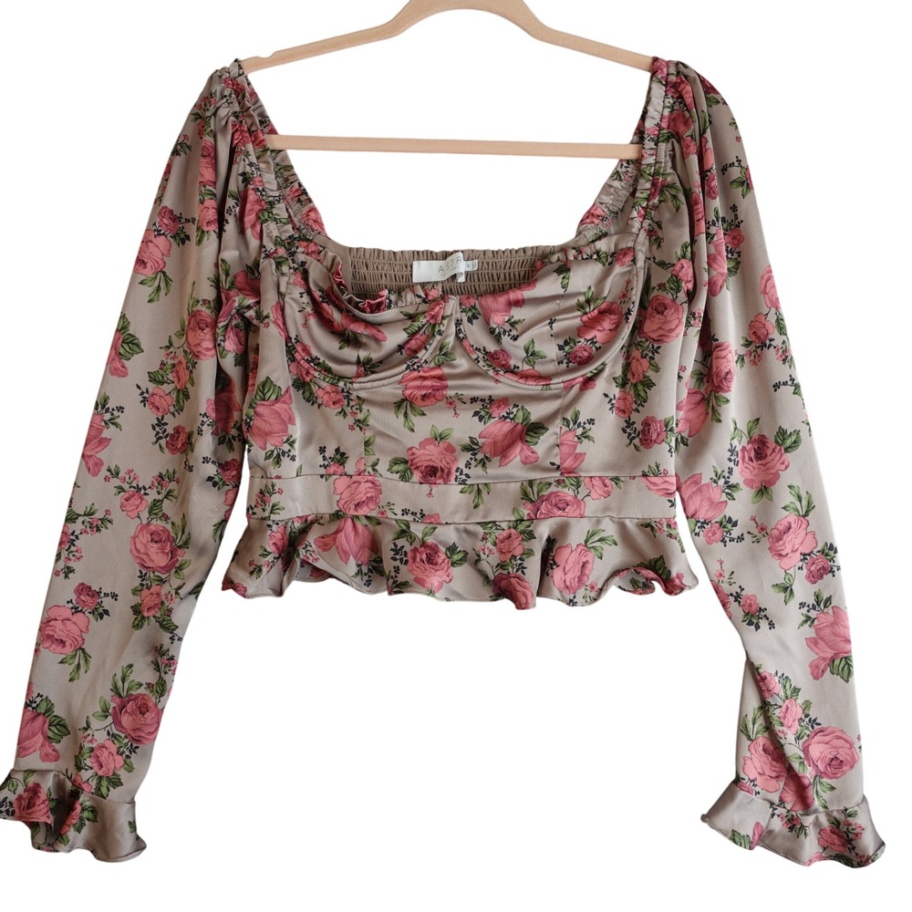 ASTR Coquette Romantic Top M Pink Floral Rose Cottage Ruffle Babydoll Crop Top